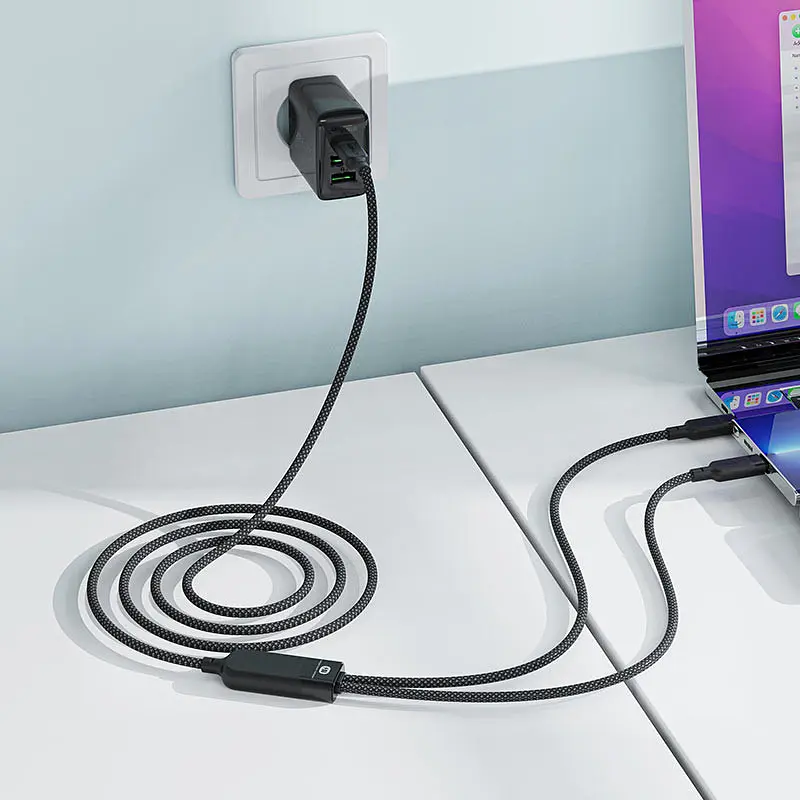 Кабель для передачі даних C5-11 USB-C to 2xUSB-C 100W (1.2 m) Black Acefast teh0030041 - фото 5