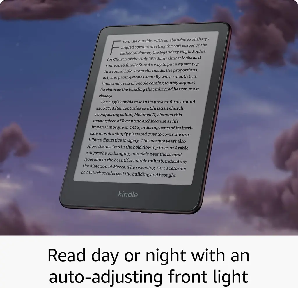 Електронна книга Kindle Paperwhite Signature Edition 2024 Metallic Raspberry, 32GB, без реклами, 7 HD E Ink Carta дисплей, покриття антивідблиску, підсвічування, сенсорний екран, Bluetooth/Wi-Fi, захист від вологи, 300 dpi, рожева - фото 5