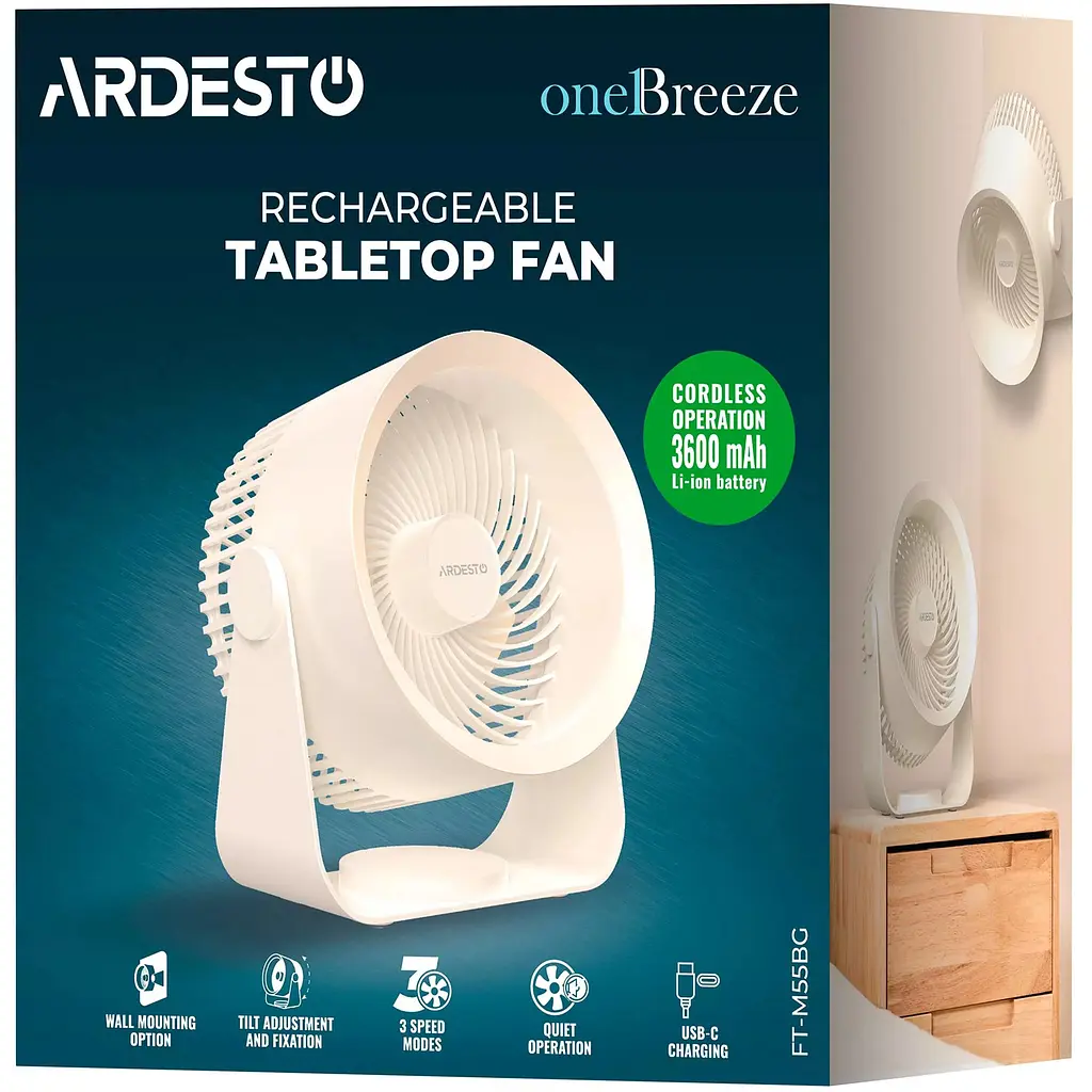 Вентилятор Ardesto OneBreeze настільний/настінний 14 см бежевий (FT-M55BG) - фото 8