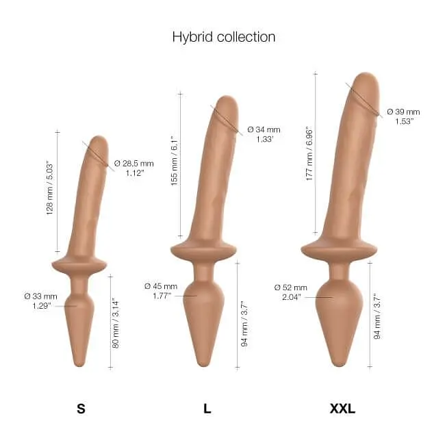 Анальна пробка та фалоімітатор Strap-On-Me Switch Plug-In Dildo S, 12.8х2.8 см та 8х3.3 см, тілесний - фото 2