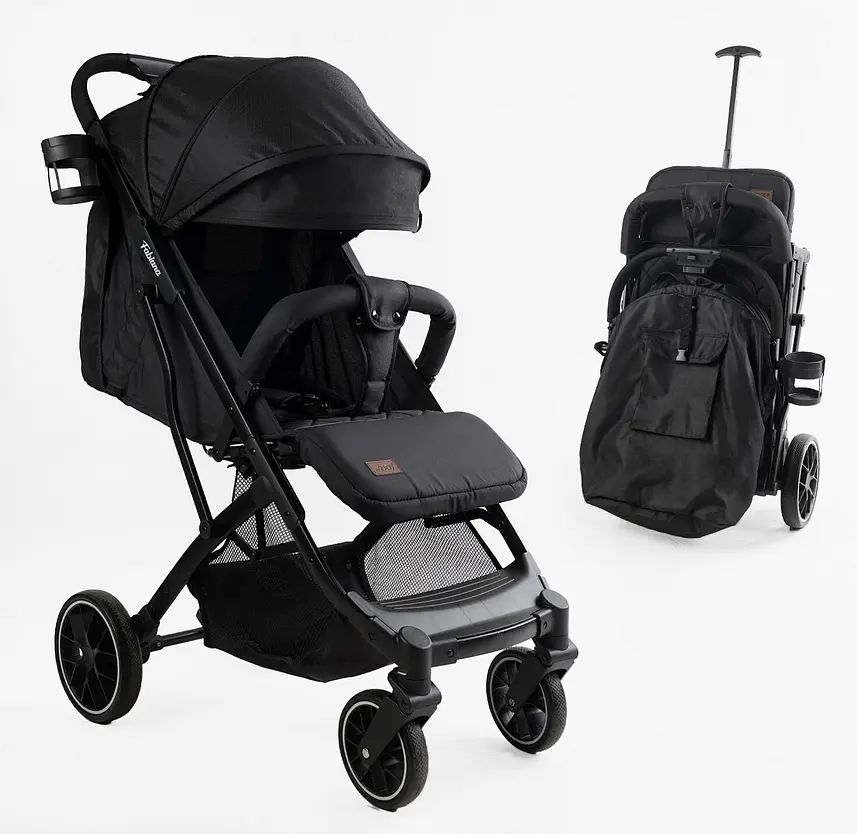 Коляска прогулянкова дитяча JOY Fabiana FB-72490 колір Чорний, рама сталева, футкавер, підсклянник, телескопіч. ручка - фото 2