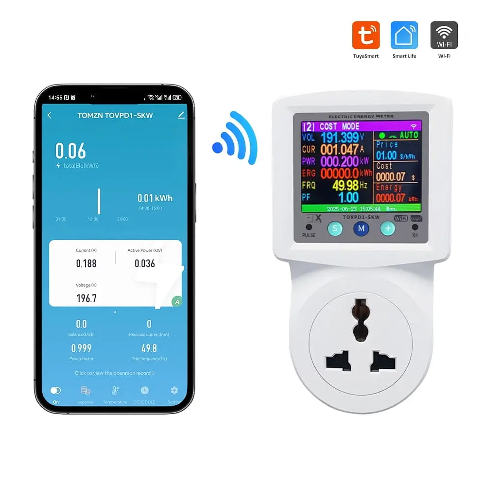Розумна розетка з реле контролю напруги, струму, потужності з Wi-Fi (Tuya) TOMZN TOVPD1-SKW Universal+EU 16A, моніторинг енергоспоживання (51-00125) - фото 4
