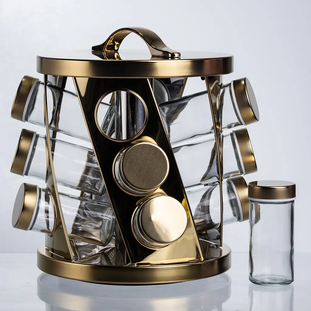 Карусель для специй 12 баночек по 100 мл Золото Yiwu HP-1369 - фото 5