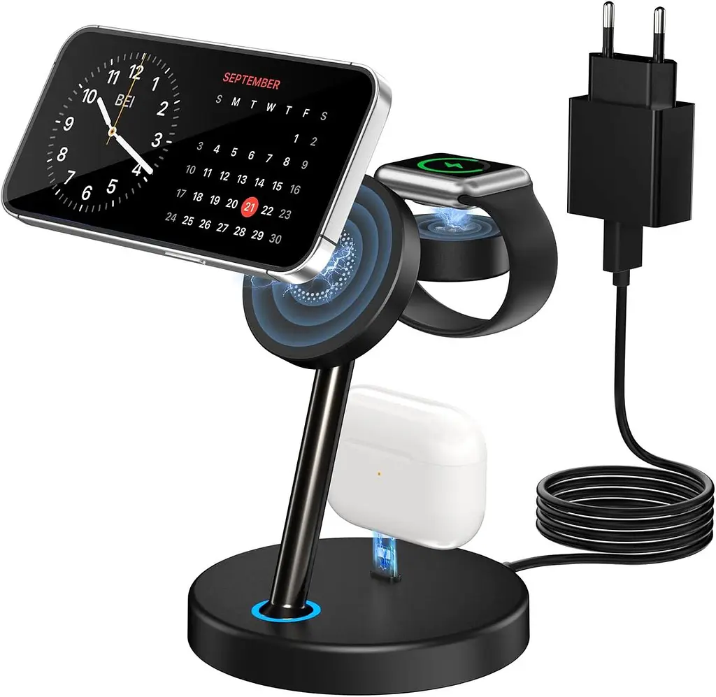 Бездротова зарядна станція INNISTO 3-в-1 для iPhone, Apple Watch і AirPods - фото 8