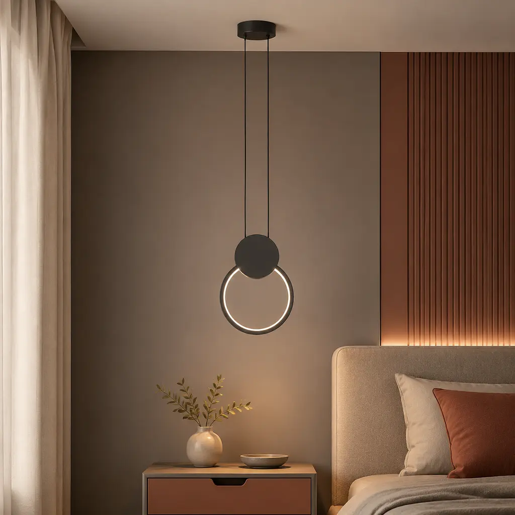 Одинарний чорний LED-підвіс Artlight 8207BBK із круглим світловим кільцем і диском - фото 2