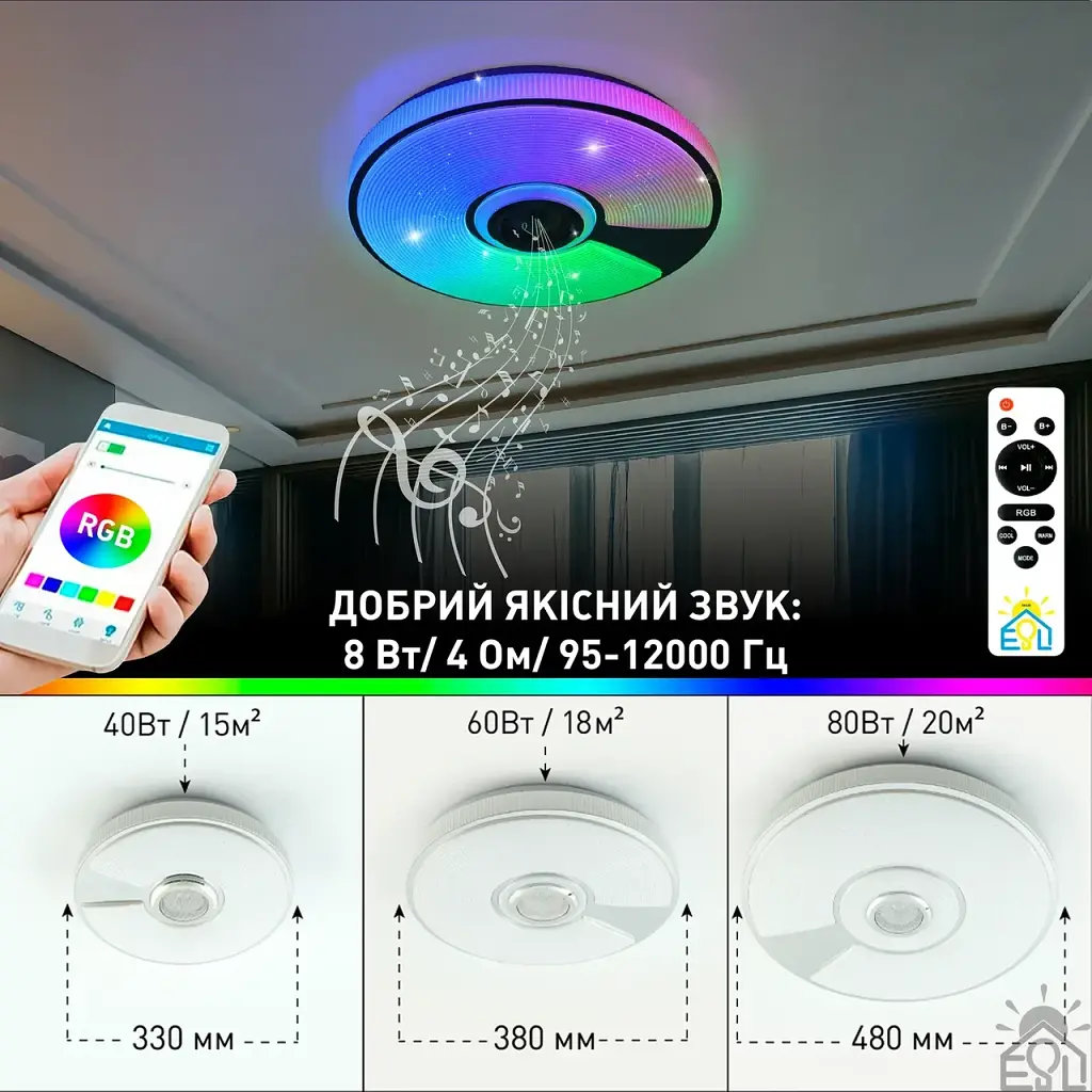Смарт люстра музична керована світлодіодна SONG R RGB 60 Вт 380x70 мм Біла ESLLSE - фото 4