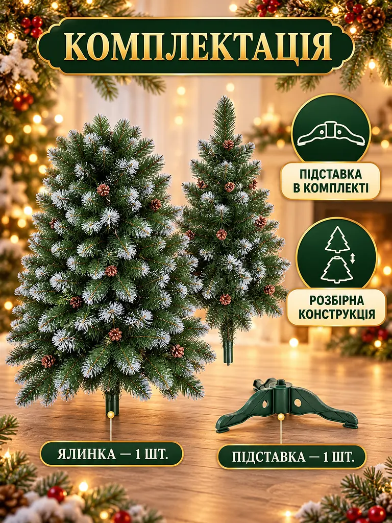 Сертифікована ялинка штучна пухнаста із снігом та шишками YaLINKA Е15 150 см із високоякісного нешкідливого вогнетривкого - фото 8