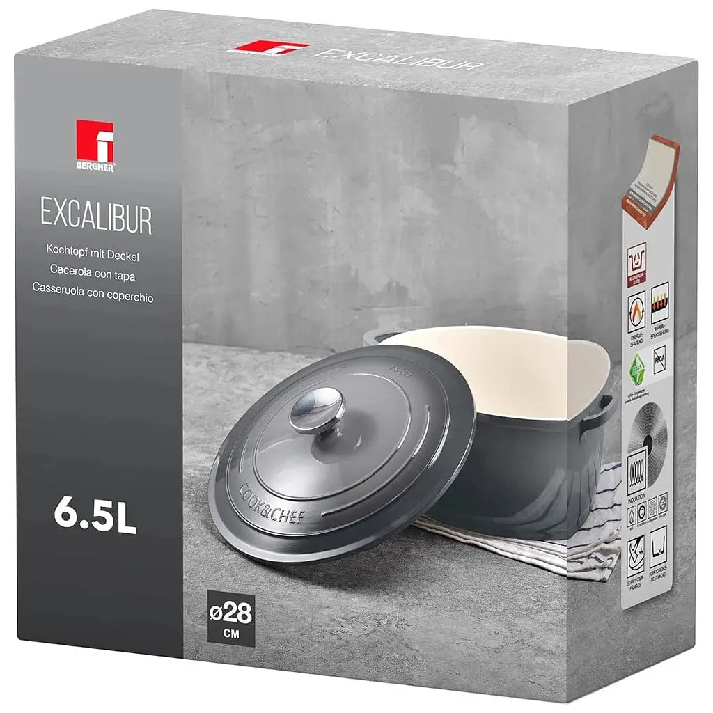 Каструля Bergner Excalibur з кришкою Сіра 5.8 л (BG-36102-GY) - фото 6
