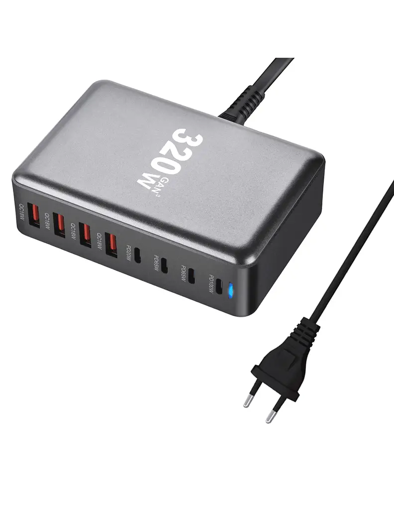 Зарядный адаптер блока питания Essager 320 W GaN YMX-320 4U+4C (8 выходов) - фото 3