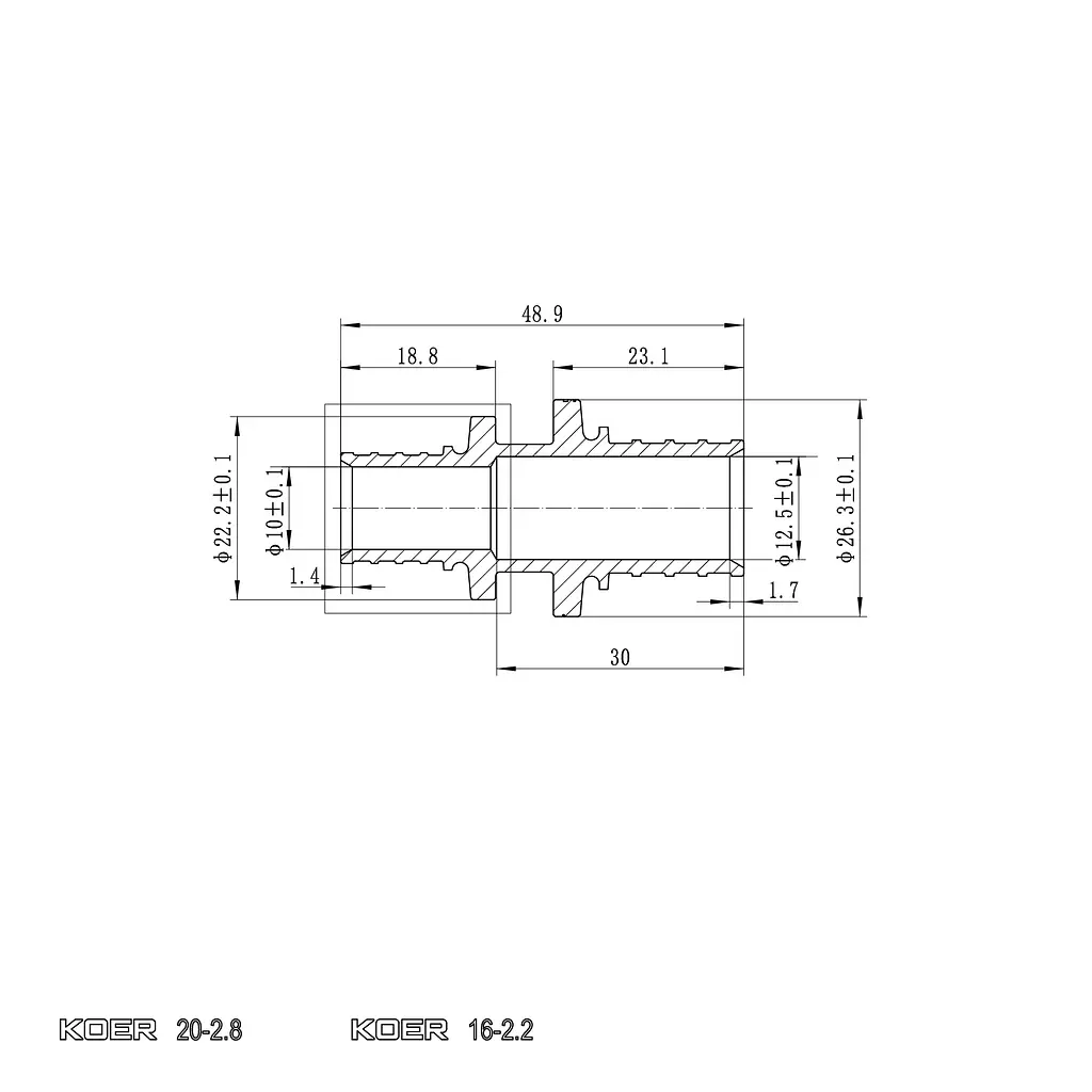 Муфта з'єднувальна перехідна Koer Ka.С16-20 - 16(2.2mm) x 20(2.8mm) KR4858 - фото 2