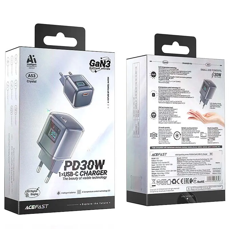 МЗП Acefast A53 Sparkling series PD30W GaN (USB-C) Mica gray - фото 5