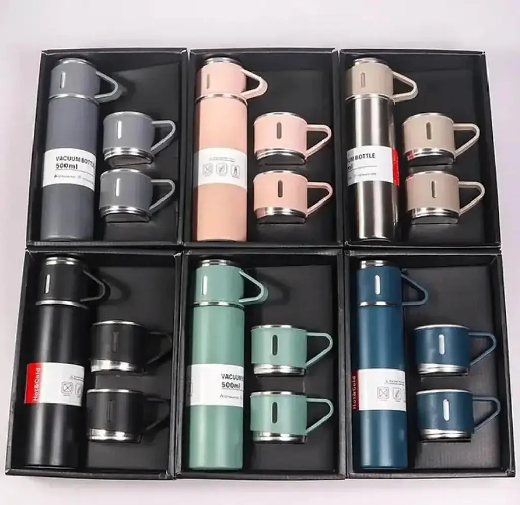 Вакуумний термос з нержавіючої сталі Vacuum Flask Set 500 мл із чашками в комплекті 3* 150 мл ∙ Подарунковий набір 3 в 1 - фото 2