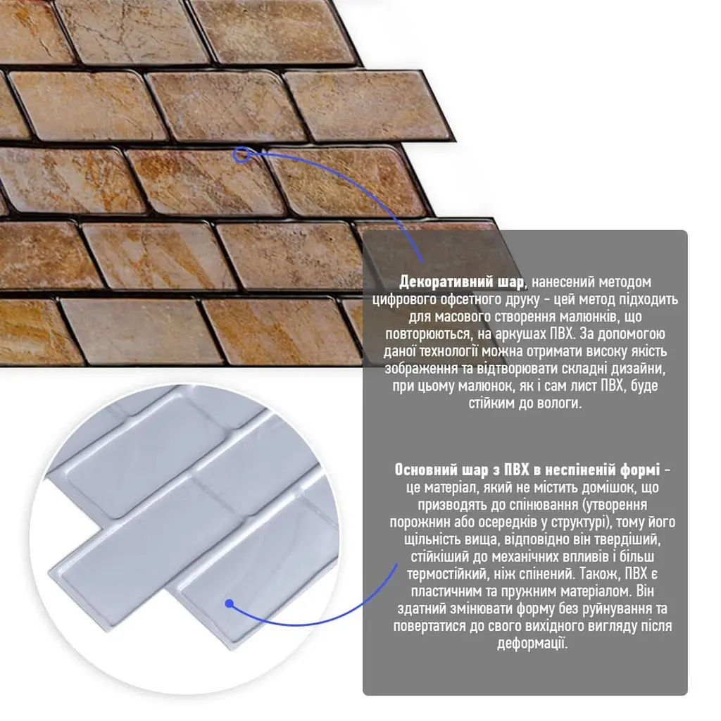 Декоративна панель ПВХ цегла під коричневий мармур Sticker Wall SW-00001428 960х480х4мм - фото 2