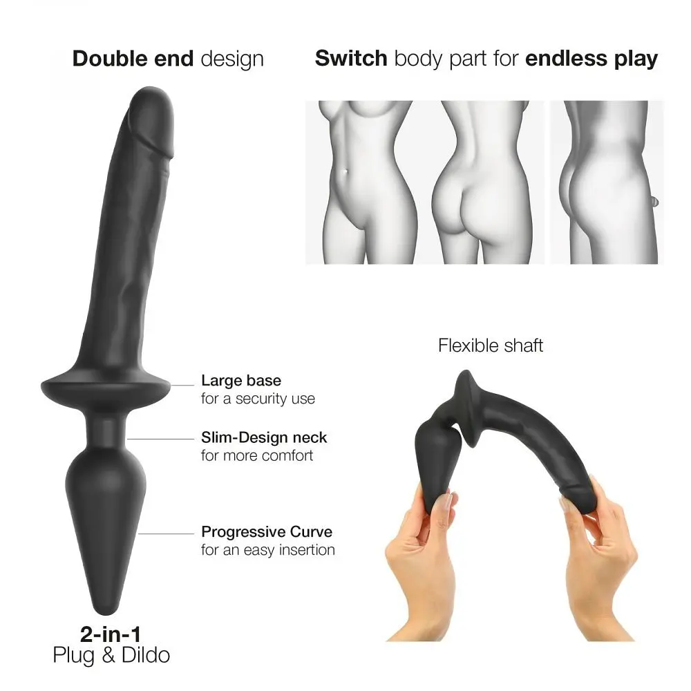 Анальна пробка та фалоімітатор Strap-On-Me Switch Plug-In Dildo L, 15.5х3.4 см и 9.4х4.5 см, чорний - фото 6