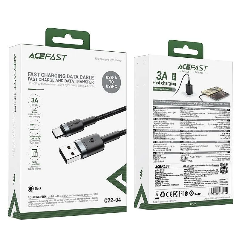 Кабель ACEFAST USB-A до USB-C алюмінієвий alloy charging data cable C22-04 |1.2m, 3A| - фото 2