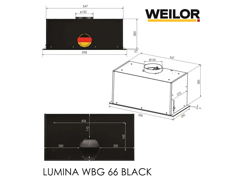 Витяжка вбудована WEILOR LUMINA WBG 66 BLACK - фото 9