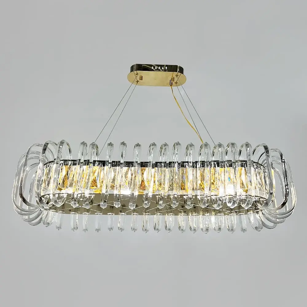 Унікальна підвісна видовжена люстра 100х23х32 см | Line F | Арт. D3008-L1000 GD+CL - фото 4