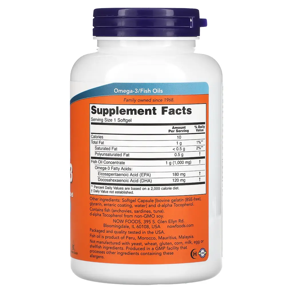 Молекулярно Дистильована Омега 3 Omega-3 Enteric - 180 софтгель Now Foods - фото 2