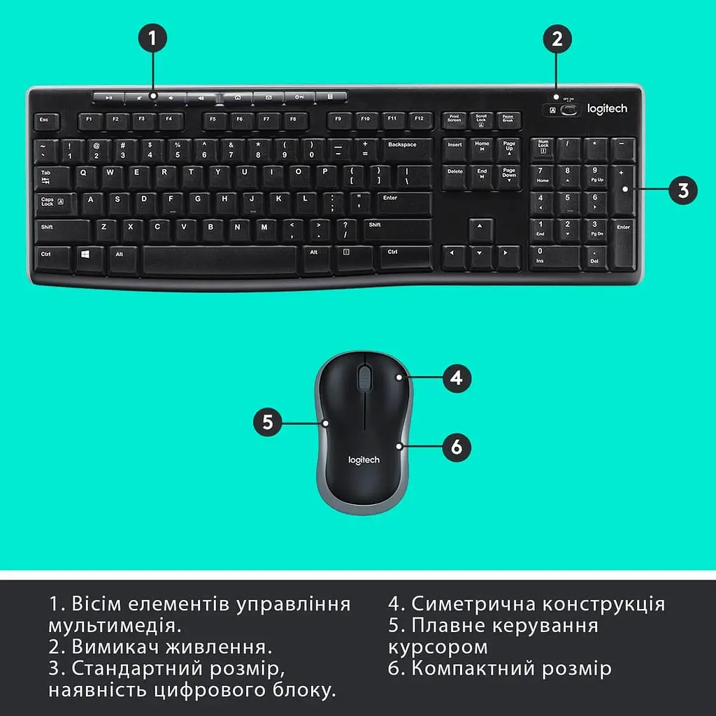 Комплект (Клавіатура та миша) Logitech MK270 Combo Wireless Graphite (920-004508) - фото 6