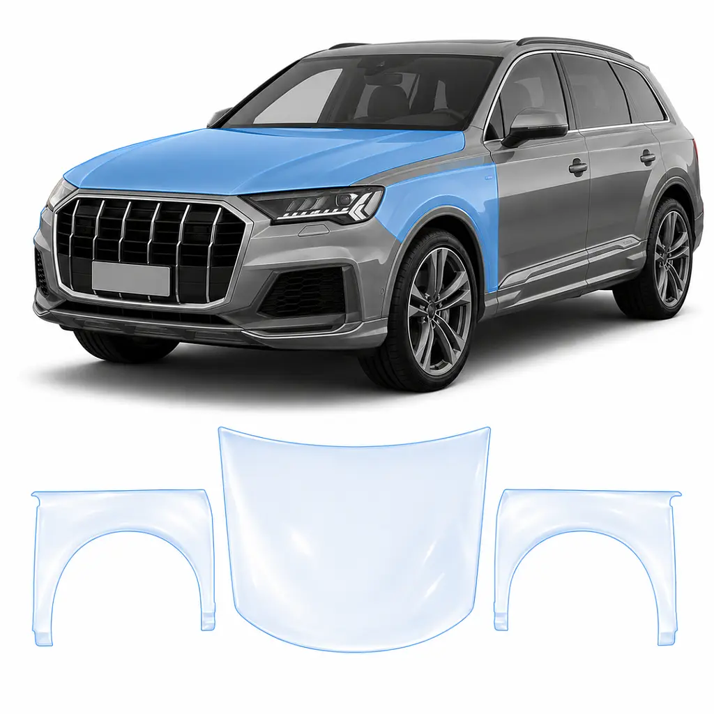 Антигравійна захисна бронеплівка за лекалами для Audi Q7 4M facelift 2020-2024 - капот і передні крила