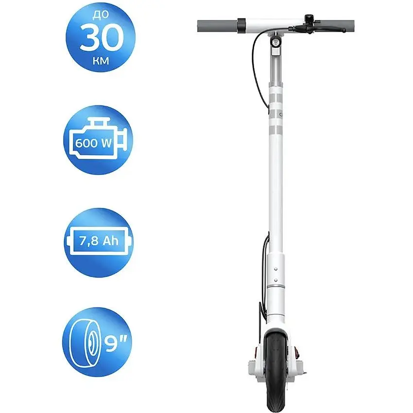 Електросамокат OKAI ES10-NEON Lite складаний 300/600W 7.8Ah швидкість 25 км/год пробіг до 30 км NFC App колеса 9" вага 15 кг White - фото 5