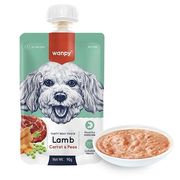 Рідкий корм для собак Wanpy Lamb Carrot & Pea ВАНПІ КРЕМ-ПЮРЕ ЯГНЯ З МОРКВОЮ, пауч 90 г