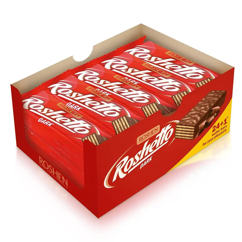 Упаковка вафельних батончиків Roshen Roshetto Dark chocolate 25 шт x 34 г - фото 2