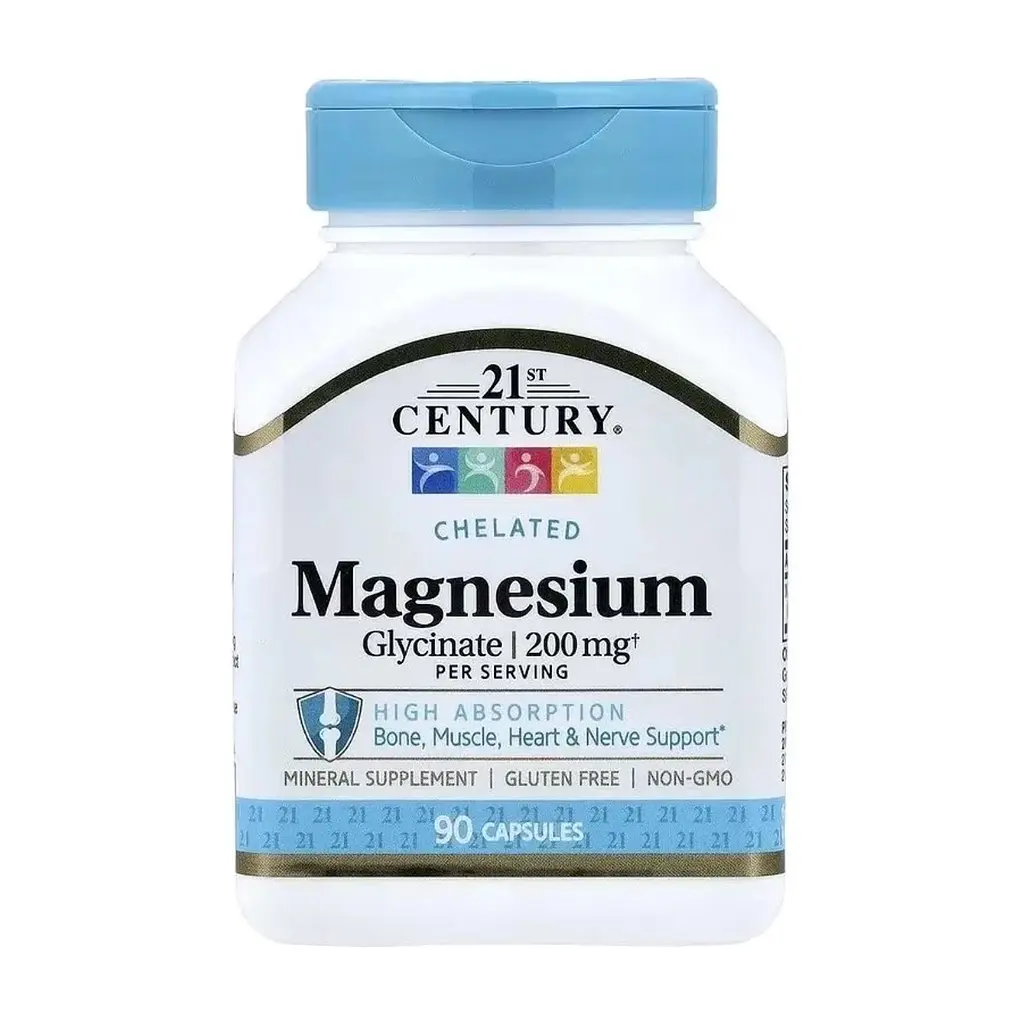 Вітамінно-мінеральний комплекс 21st Century Магній гліцинат, Chelated Magnesium Glycinate, 90 капсул (CEN28064)