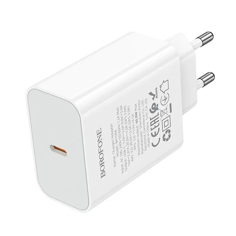 Мережевий зарядний пристрій BOROFONE BA109A Star single port PD40W charger (EU) Білий - фото 3