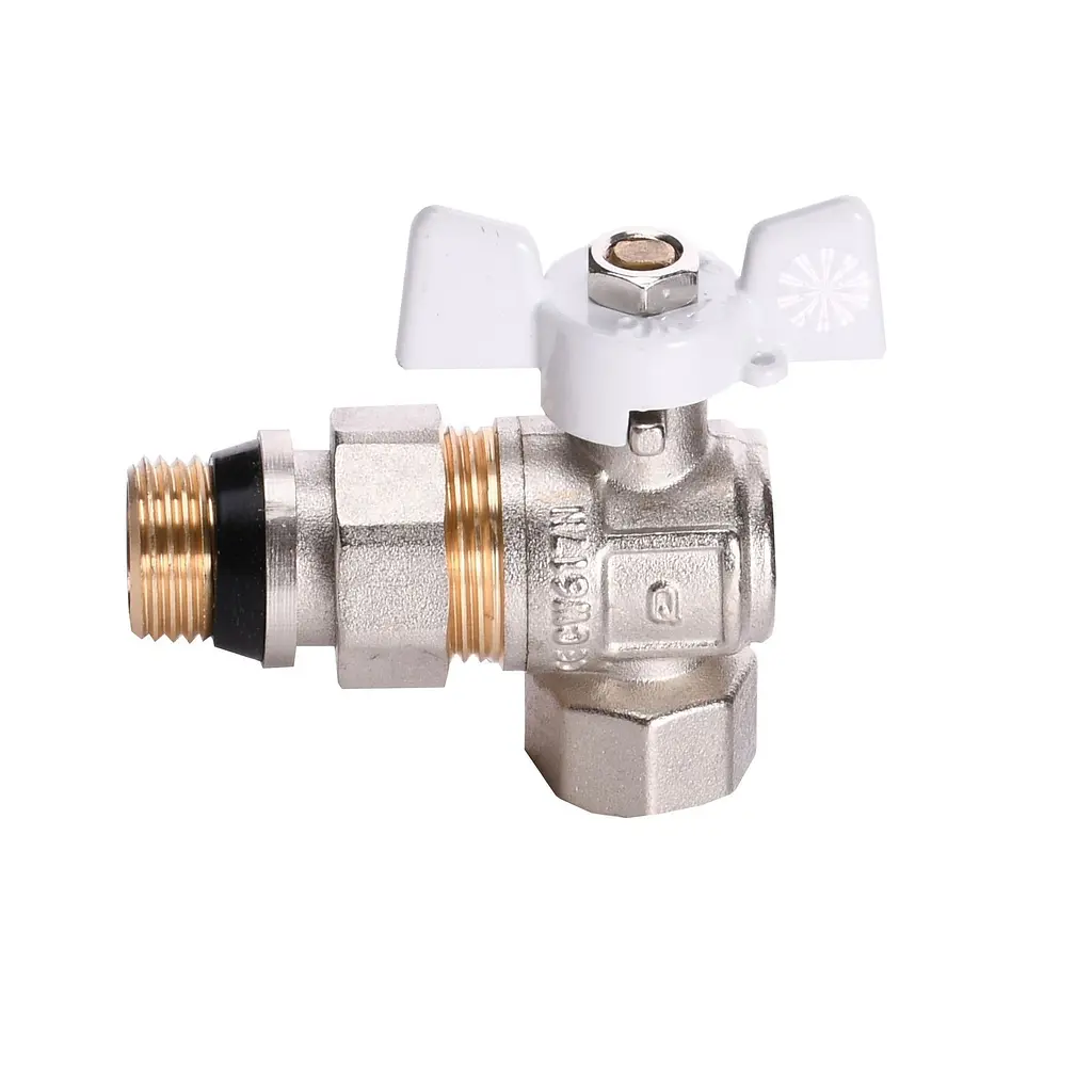 Кран кульовий кутовий з американкою Q Professional QP004 PN40 1/2″ антипротікання, Білий метелик - фото 3