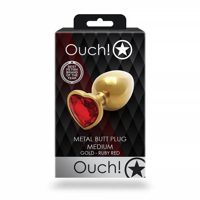 Металева анальна пробка Heart Gem, розмір M колір: золотистий/червоний Ouch! (Нідерланди) Ouch! OU492999 103127 - фото 3