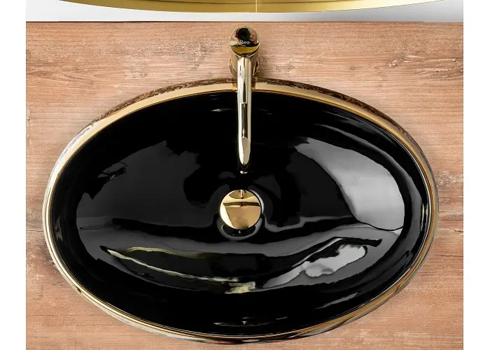 Умивальник Rea Meryl 60x40,5 black-gold (REA-U8811), Глянцева - фото 4