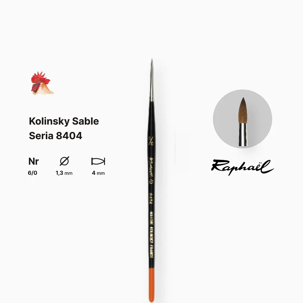 Пензель колонок круглий Raphael Kolinsky Sable, №6/0, професійний, коротка ручка - фото 2