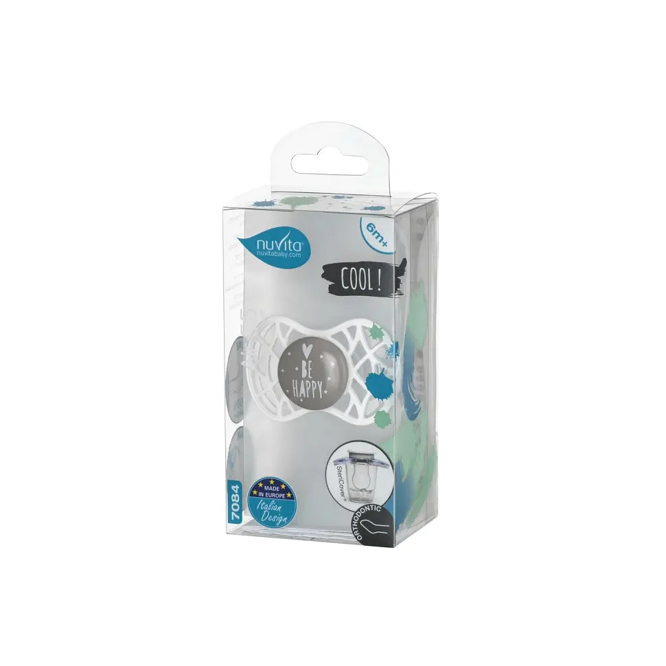 Пустушка Nuvita 7084 Air55 Cool ортодонтична 6m+ BE HAPPY сіра NV7084PG - фото 3