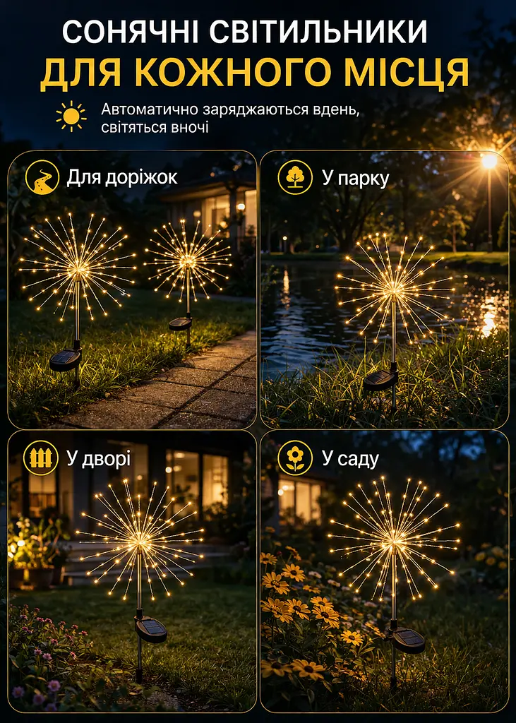 Садовые светильники Фейерверк 150 LED 2 шт на солнечной батарее теплый свет, белый (49675867) - фото 7