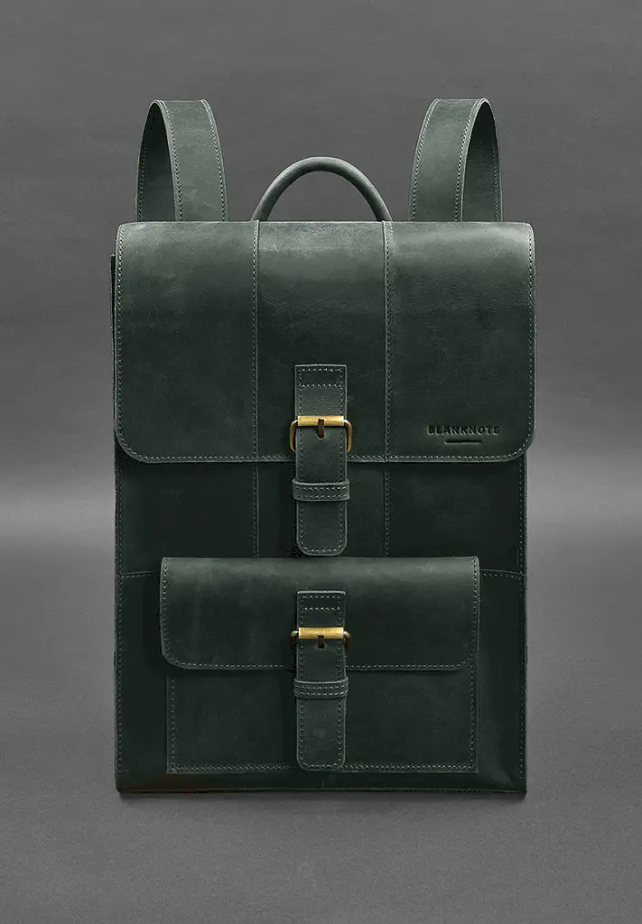 Кожаный рюкзак Brit зеленый Crazy Horse - фото 2