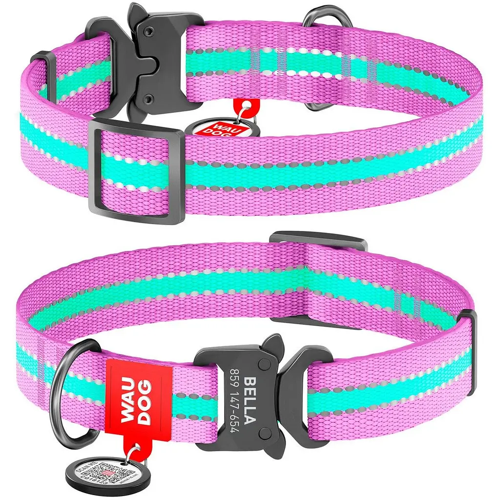 Ошейник для собак Waudog Nylon, светоотражающий, светонакапливающий, c QR паспортом, металлическая пряжка-фастекс, XL, 35-58х2,5 см, фиолетовый - фото 3