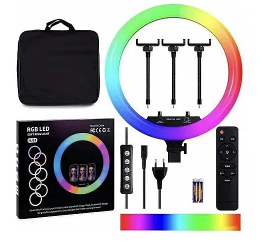 Кільцева лед-лампа для студійного освітлення Ring RGB MJ38 38см з пультом для фото і відео - фото 3