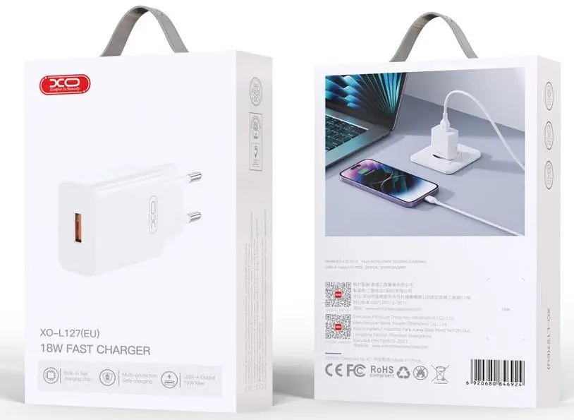 Сітчастий зарядний пристрій XO L127 single USB-A 18W 3A Білий - фото 2
