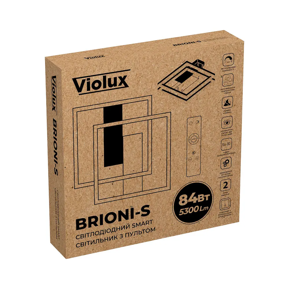 Світильник LED smart BRIONI-S+пульт 84W 3000-5000K IP20 квадрат біло-чорний Violux ( 220705 ) - фото 7