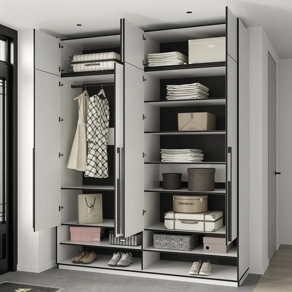 Шафа для одягу Flamecame з поличками та штангою на 4 двері у передпокій FR-09 Гранж - фото 4