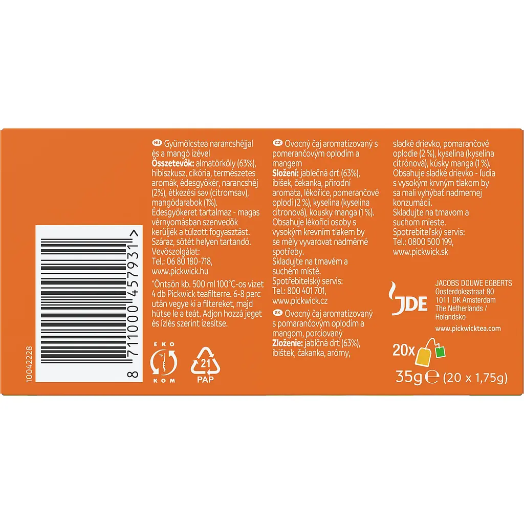 Чай фруктово-трав'яний Pickwick Fruit fusion Mango&Orange зі шматками манго та цедрою апельсину 35 г (20 шт. по 1.75 г) - фото 5