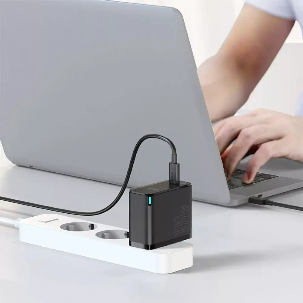 Мережевий зарядний пристрій Baseus GaN2 Fast Charger 1Type-C + Cable Type-C to Type-C 1.5m 100W TZCCGAN-L01 Black - фото 2