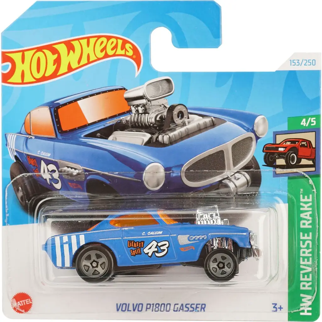 Набор: Базовая машинка Hot Wheels HW J-Imports Mazda RX-3 оранжевая (5785) + Базовая машинка Hot Wheels HW Reverse Rake Volvo P1800 Gasser голубая (5785) - фото 3