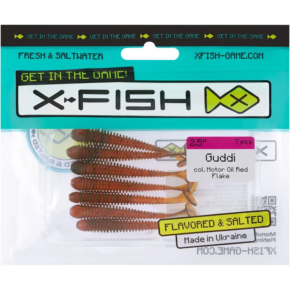 Силікон X-Fish Guddi 2.5" Motor Oil Red Flake (7шт/уп) - фото 2