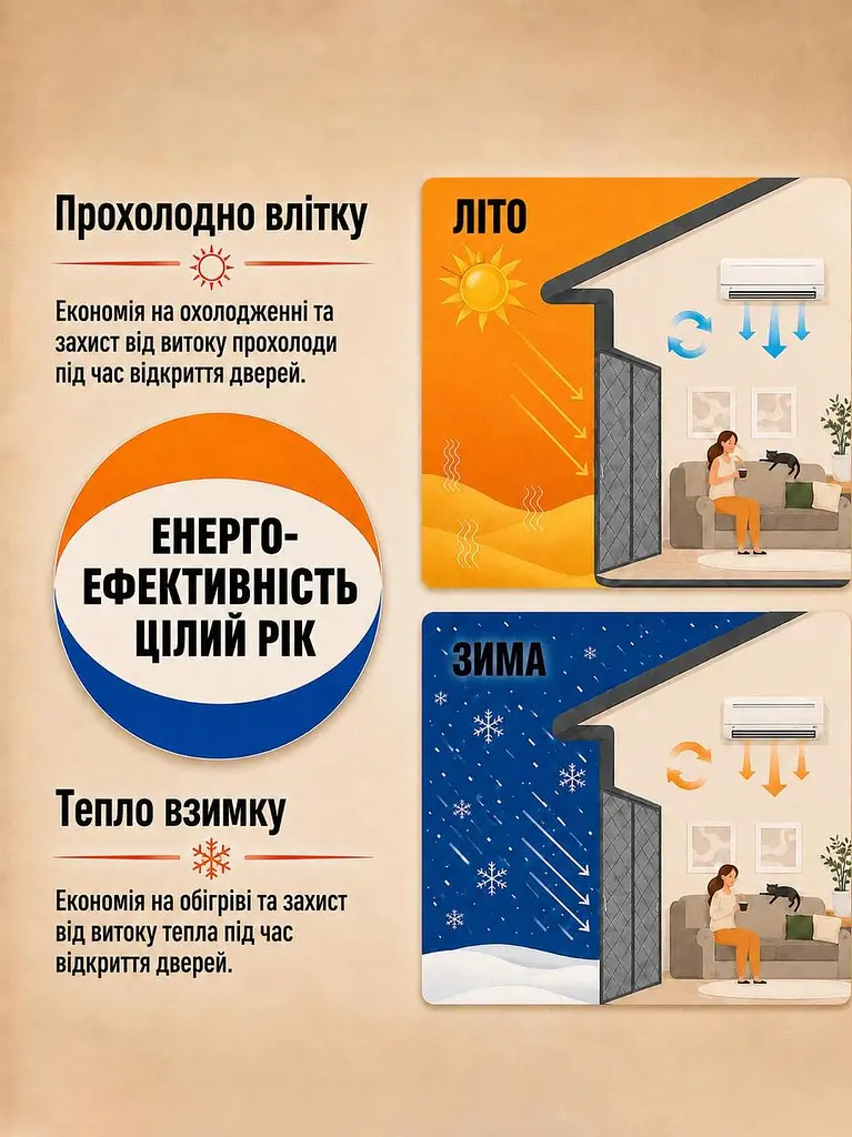 Тепла штора на двері (на магнітах) Коричнева PP 100*220 см - фото 5