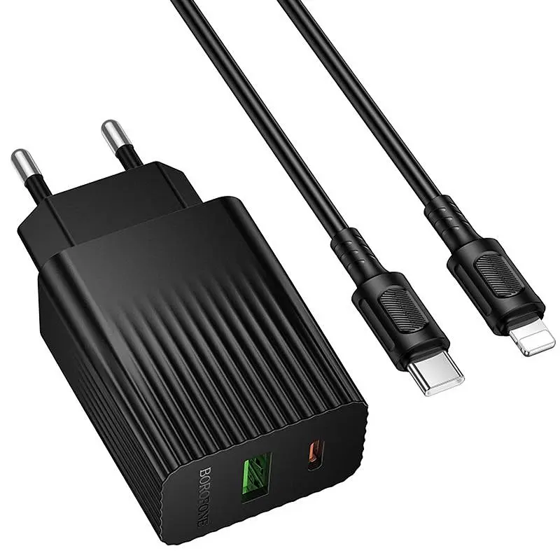МЗП Borofone BAS76A Source PD30W+QC3.0 (1USB-A/1C) + кабель Type-C to Lightning Black - фото 3