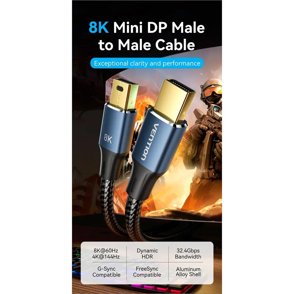 Кабель Vention Mini DisplayPort to Mini DisplayPort V1.4 2m Blue (HCGLH) [170512] - фото 9