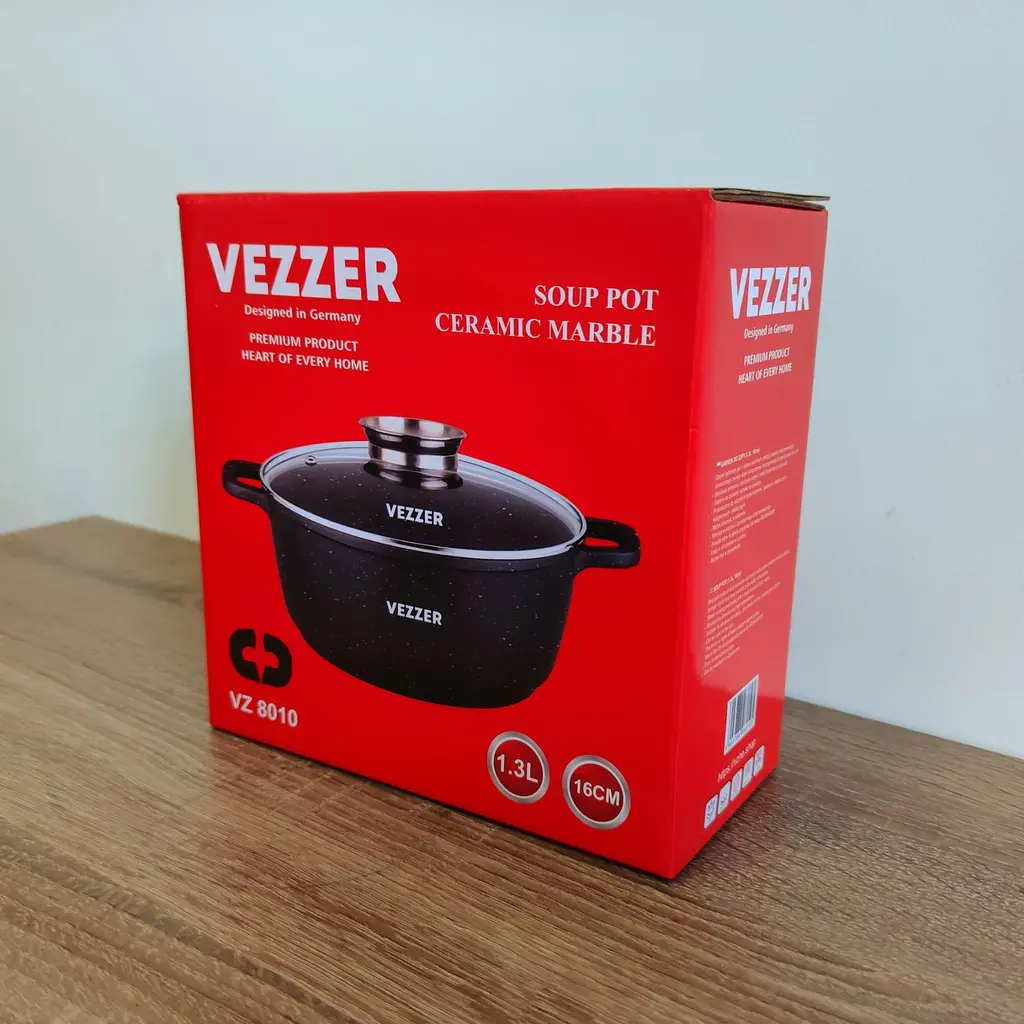 Каструля Vezzer з кришкою та силіконовими накладками на ручки 16 см 1.3 л чорна (VZ8010) - фото 8