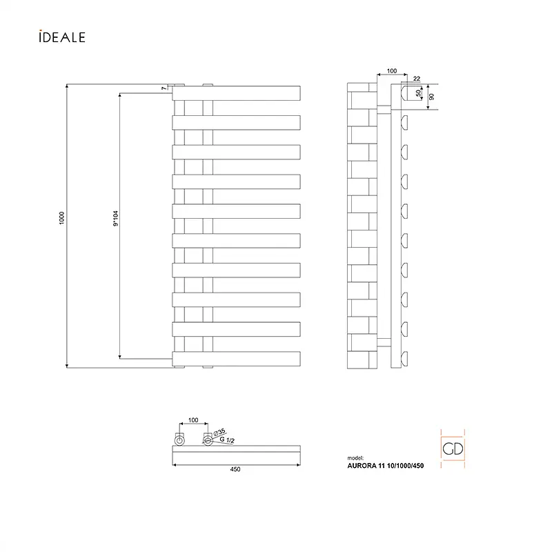 Полотенцесушитель дизайнерский Ideale Aurora 11 10/1000/450 черный, Черный - фото 4